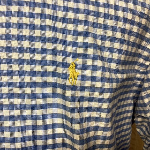 Custom Fit Ralph Lauren Mens blue and white check button down shirt size XL - Picture 3 of 11